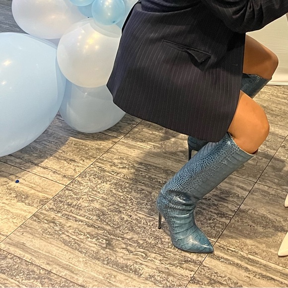 Paris Texas Moroccan Blue Knee Croc Leather Boot - Picture 2 of 13